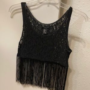 Black, fringe crop top